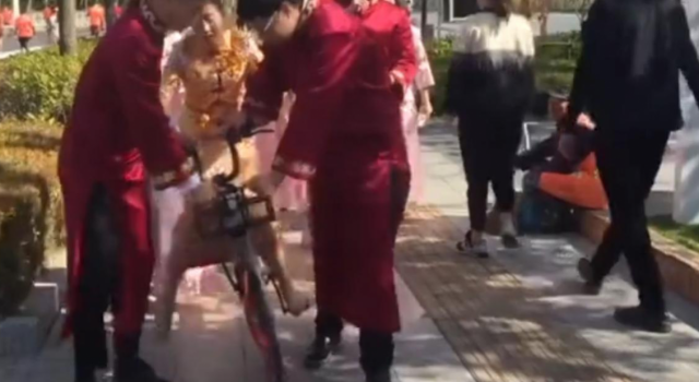 结婚途中当了啦啦队 坐环卫车去酒店 史上最波折婚礼