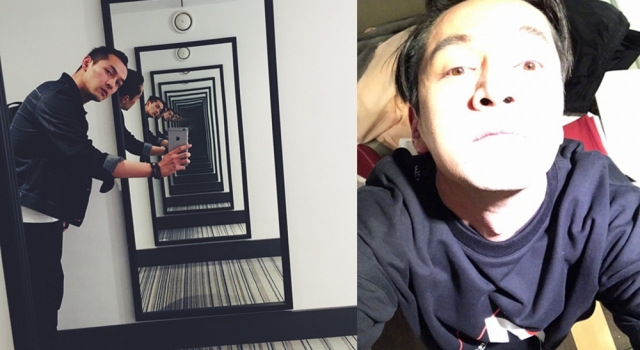 胡歌搞怪仰脸自拍 男神有颗不老心