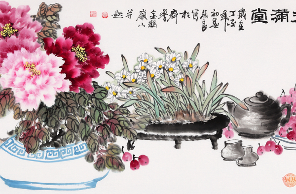 雅致的客厅装饰画 晋葆良国画牡丹图《春晖满堂》