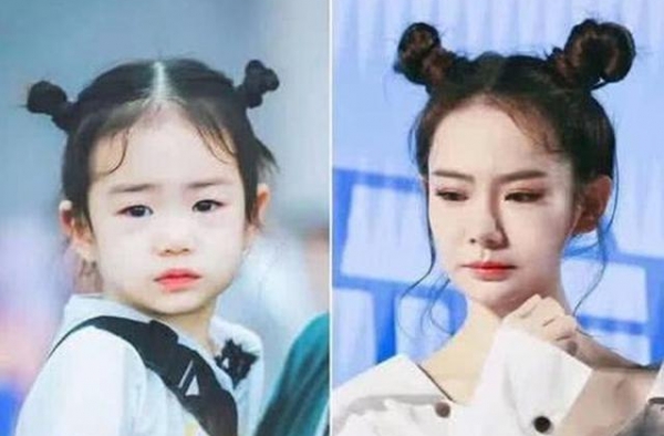 戚薇女儿的“丸子头”很有标志性，但放下头发后，差点没认出来