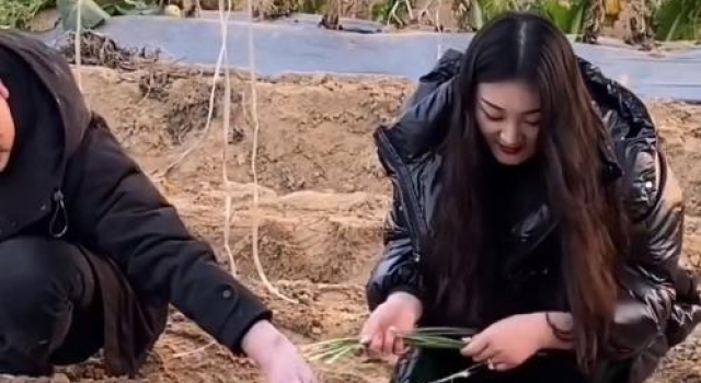 大衣哥儿媳再惹争议，戴超大钻戒干农活，打扮光鲜与婆婆反差大